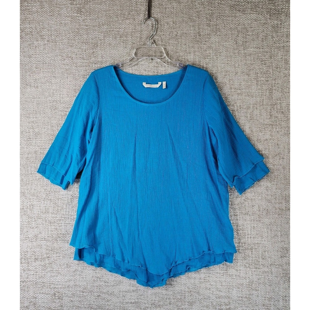 Soft Surroundings Gauze Tunic Top Womens M Turquoise Double Layer Beach EUC